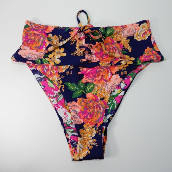 Maaji Peony Applause High Rise Leg Lace up BIKINI BOTTOM Sz M Cheeky Floral NEW - Picture 4 of 8